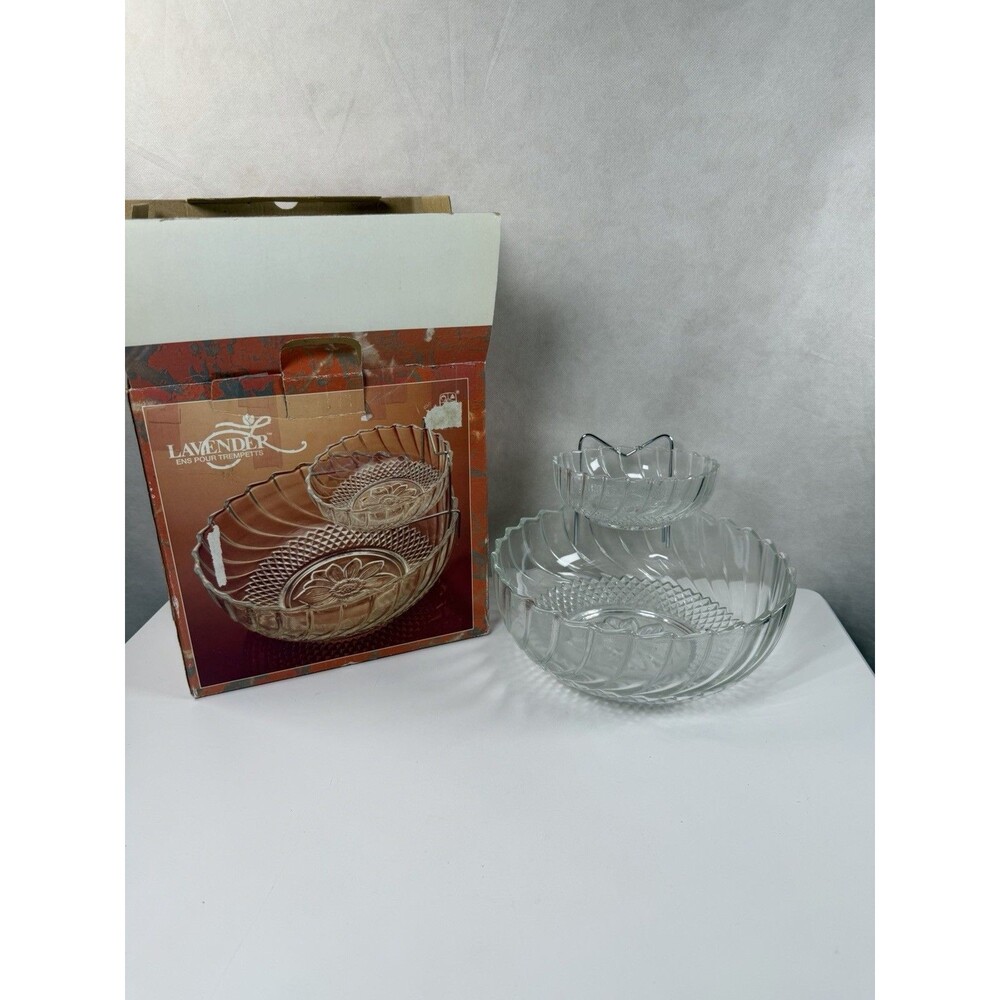 Vintage KIG Group Lavender Glass Chip N Dip Set Sunflower 3pc Indonesia Boxed